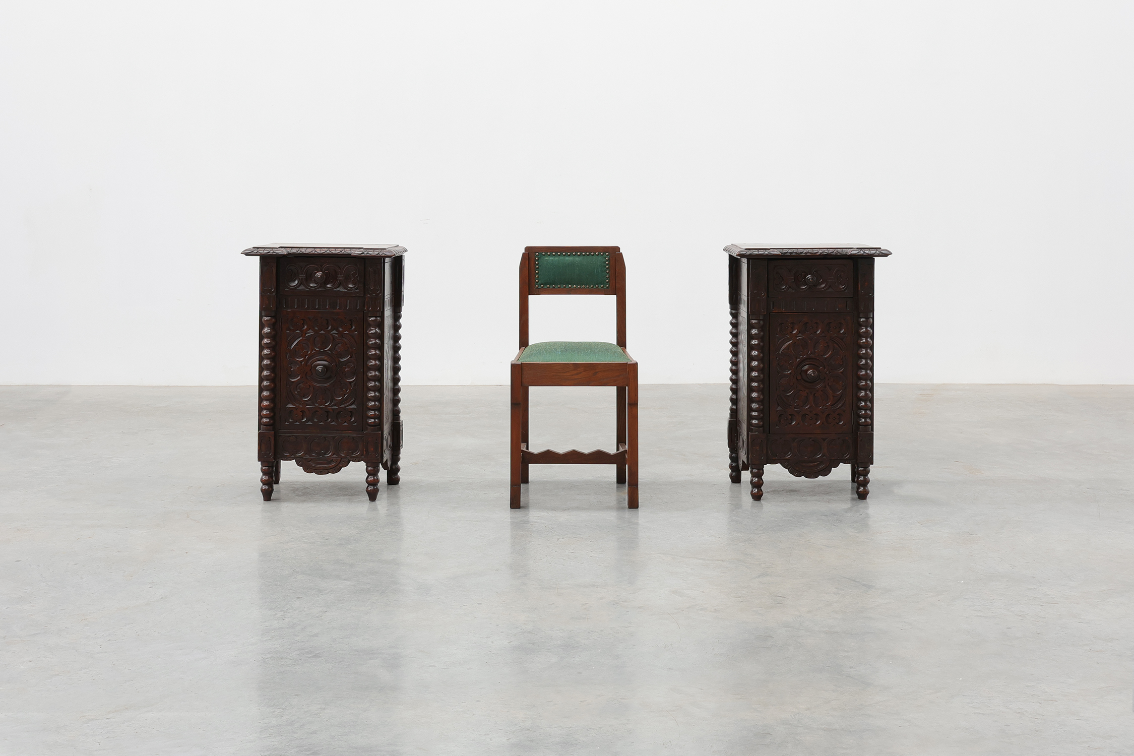 Pair of Breton Carved Oak Bedside Cabinets, France, circa 1900thumbnail